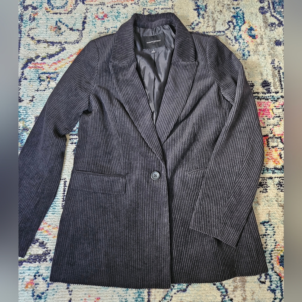 Banana Republic Women's Black Dark Academia Preppy Corduroy Blazer Jacket Size 4